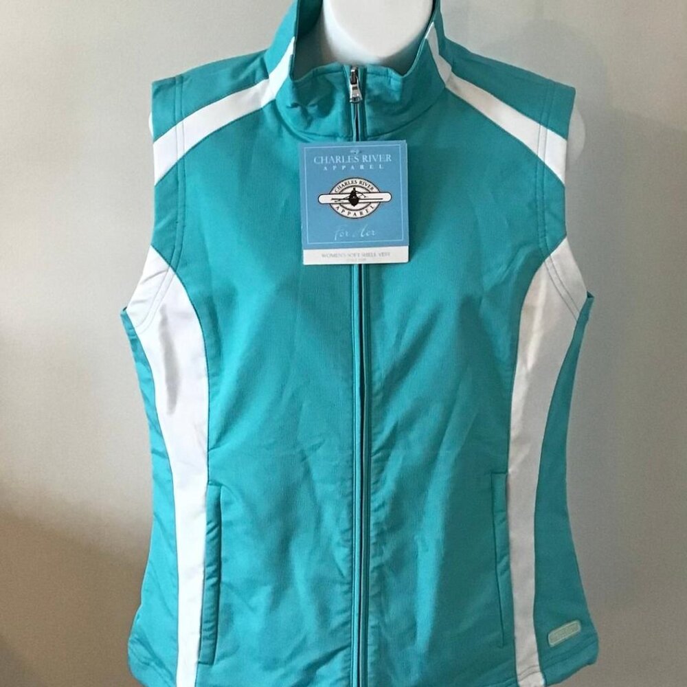 NWT Charles River Apparel Women's Soft‎ Shell Vest Turquoise Size M Boat Golf